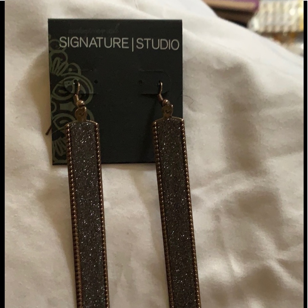 Signature Studio black sparkle dangle earrings